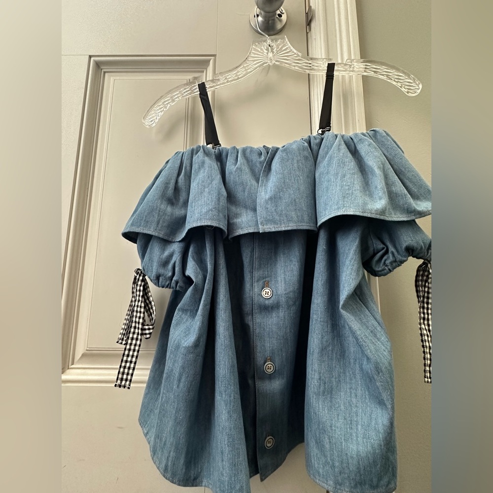 Authentic Miu Miu Off Shoulder Top in Denim Colour- Preloved